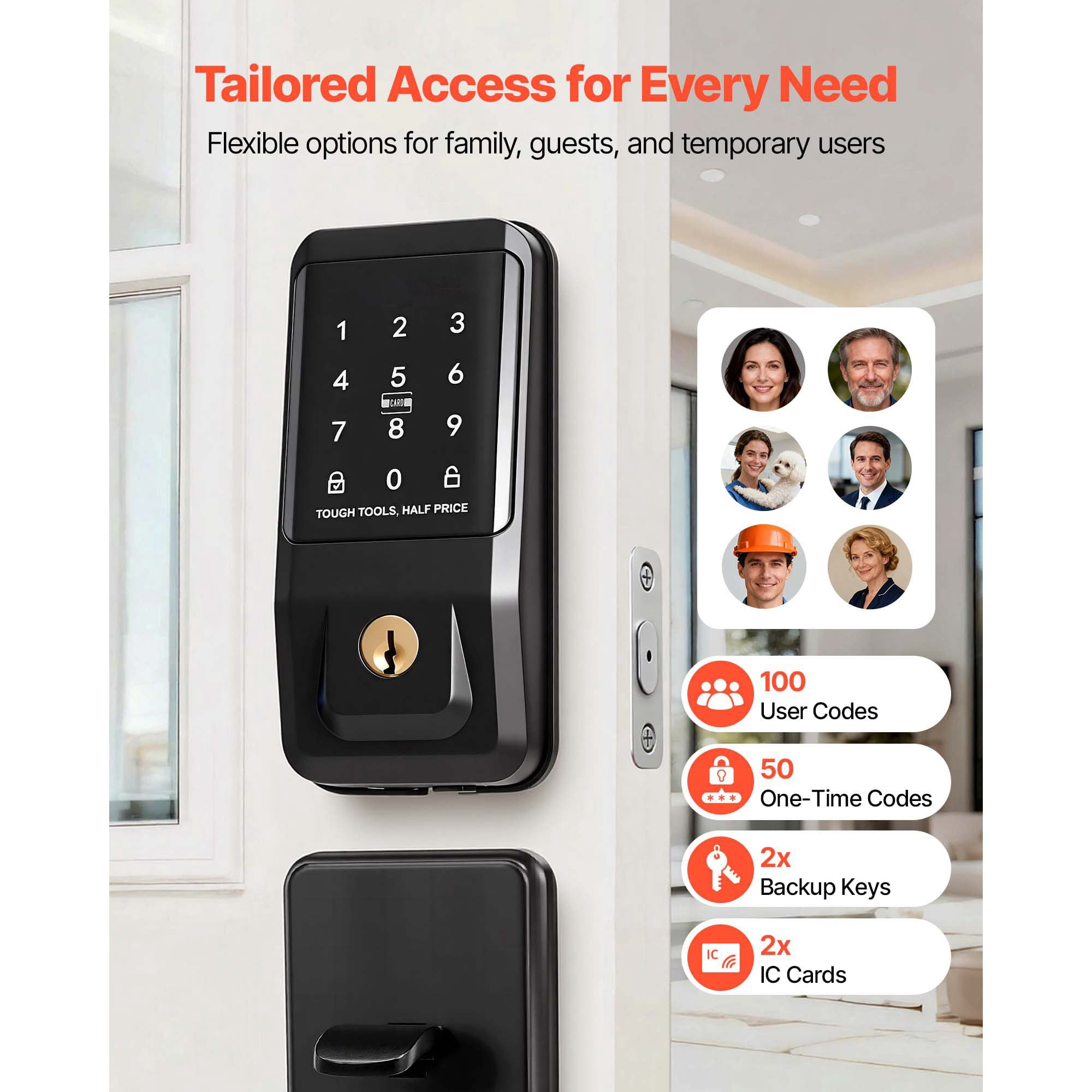 Keyless Entry Door Lock with Handle Set Electronic Keypad Deadbolt IC Card for Home Matte Black