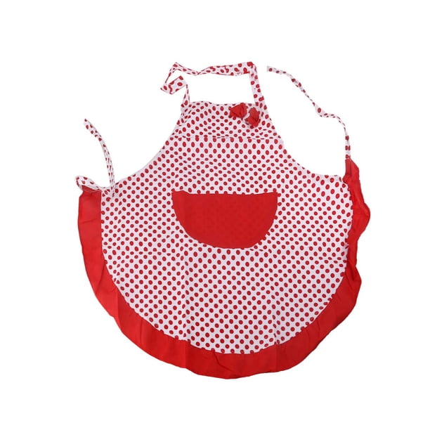 Precioso delantal de trabajo para el hogar con lunares y lazo para niñas, delantal de cocina para mujer con bolsillo (rojo)