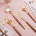 thumbnail image 3 of Lullaby 240PCS Gold Plastic Silverware, Gold Disposable Cutlery with Wood Grain Handle Include 80 Forks, 80 Spoons, 80 Knives, Elegant Disposable Sil, 3 of 7