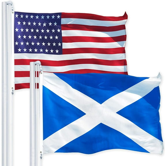 G128 Combo Pack: USA American Flag 3x5 Ft 150D Printed Stars & Scotland (Scottish) Flag 3x5 Ft 150D Printed