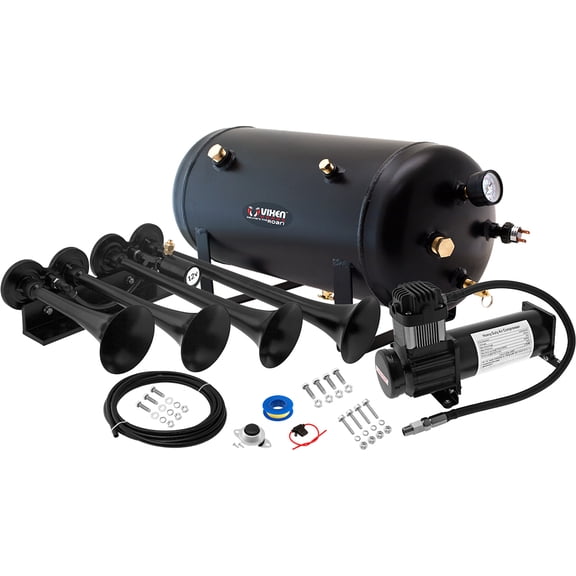 Vixen Horns Train Horn Kit, 4 Trumpets, 200 PSI Compressor, 5 Gallon Tank