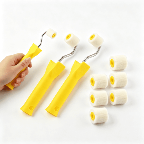 NORIZF Mini Paint Roller, Extra Small Brushes Tool, 1 Inch Tiny Corner Painting Wool Brush, Easy Cleanup, Professional Touch-Ups for Walls, Cabinets &Amp; Crafts (2 Handle 8 Rollers)