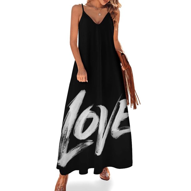 Vestido sin mangas con caligrafía blanca y palabra de amor con pincel zen - Letras - Vestido de noche para mujer Falda de verano