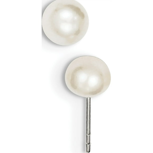 925 Sterling Silver White FW Cultured Pearl 7-7.5mm Button (7x7mm) Earrings