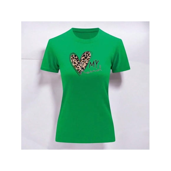 Playera Blusa Con Estampado De Corazon My Kernel Animal Print Ropa Para Mujer Color Verde Talla Chica Marca Emil SaEs