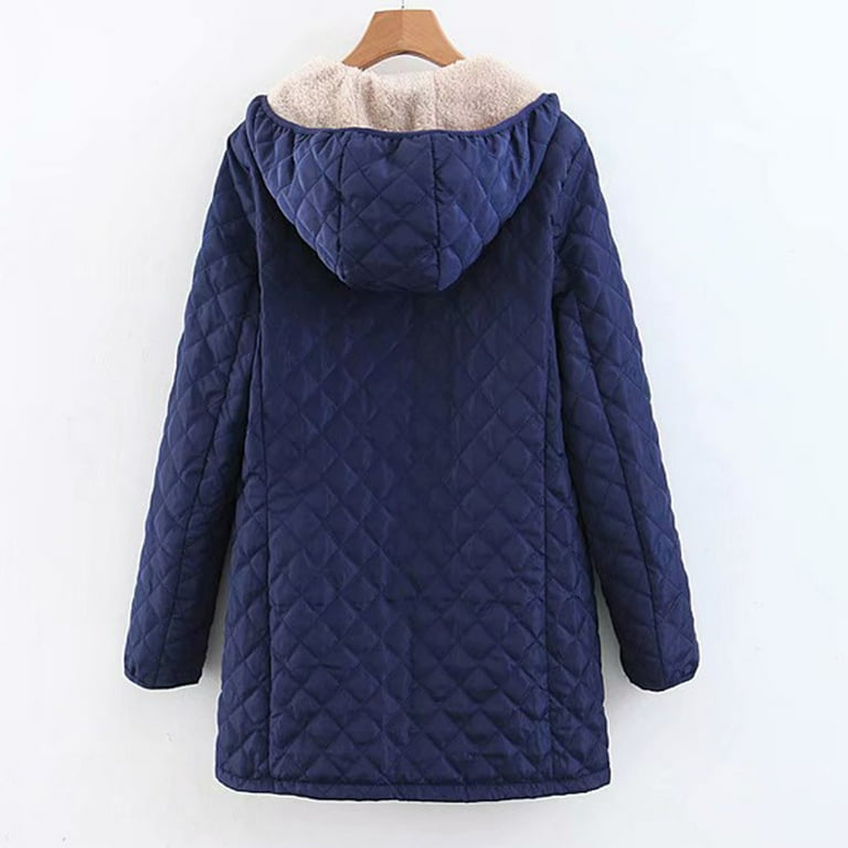 HSMQHJWE Black Womens Jacket Half Denim Jacket For Women Women S Checked Lamb Velvet Cotton Jacket Casual Slim Fit Zipper Solid Color Keep Warm Hooded Long Sleeve Long Coat Women S Jackets Walmart