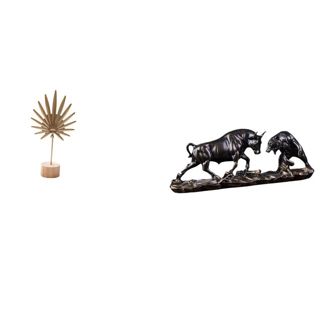 Escultura de hoja de metal, estatua de animal, figura de toro de escritorio, adorno artesanal de resina con base de madera de hierro, ideal para el ho