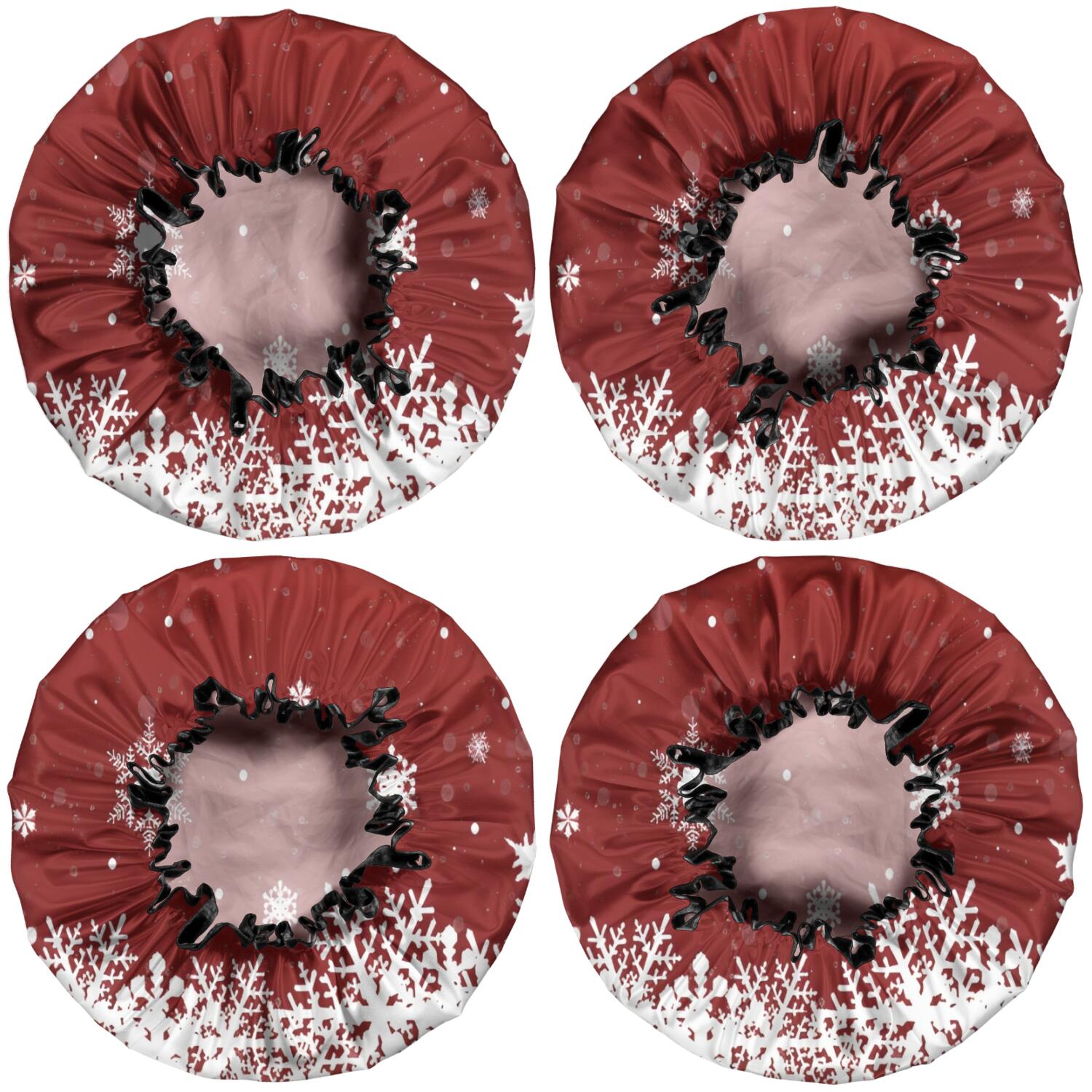 Shower Caps,Red Christmas Snowflake Pattern Waterproof Shower Cap for Women 4 Pieces,Double Reusable Hair Cover for Shower PEVA Elastic Stretch Hem