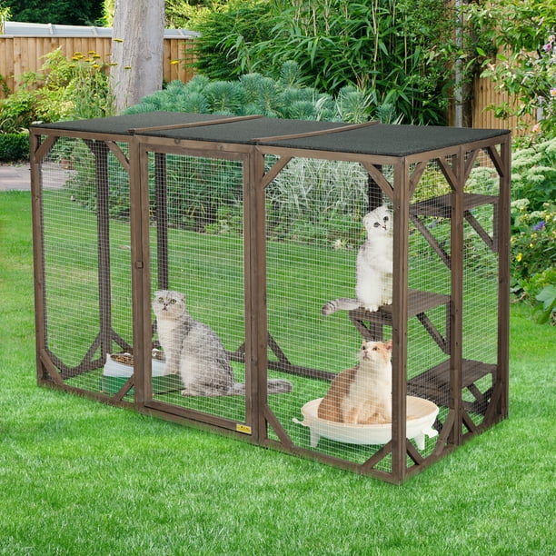 Coziwow Outdoor Cat House Enclosure Pet Cage Catio W/ Asphalt Roof, 3