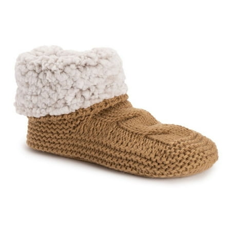 MUK LUKS Women's Sherpa Cuff Bootie Slippers, Camel, L/XL (8-10)