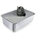 thumbnail image 2 of Stainless Steel Litter Box Suitable For Cats And Rabbits, Odor-Eliminating, Non-Stick, Easy To Clean, Rust-Proof, Large Size With High Rim And Non-Slip Rubber Bottom.17.6*13.7*7.8 Inch, 2 of 6