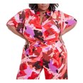 thumbnail image 1 of Nina Parker Womens Exploded Geo Swirl Button Up Shirt, pinks, Plus Size, 0X, 1 of 2