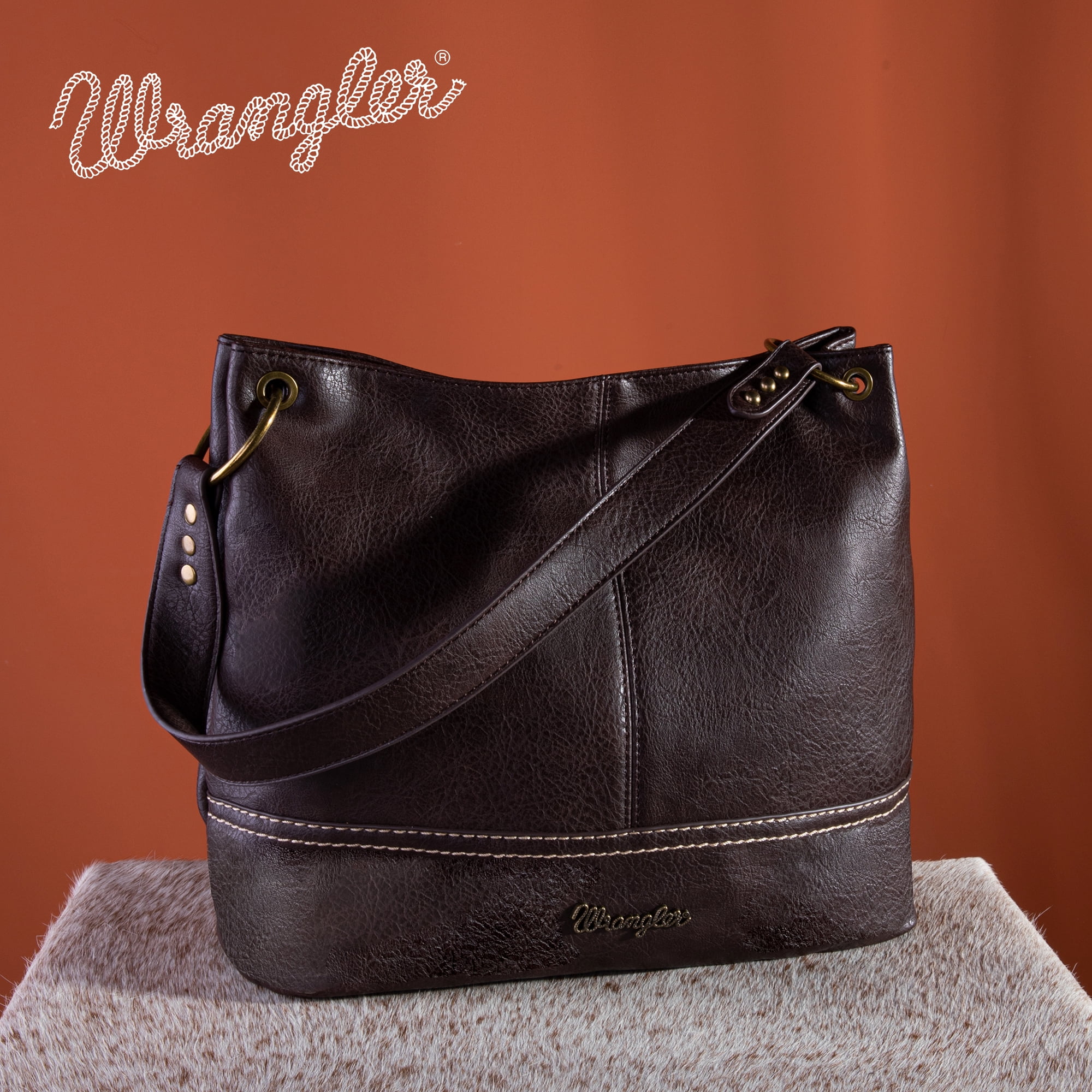 Wrangler Hobo Bags for Women Leather Tote Bag Shoulder Bag Top Handle Satchel Purses and Handbags, Solid Coffee