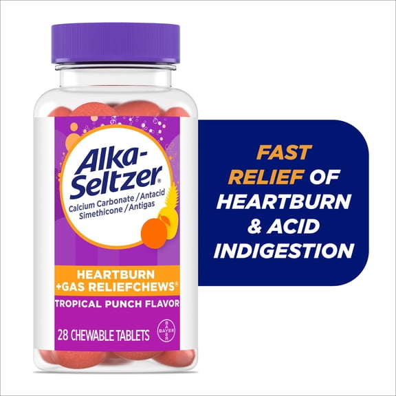 Alka-Seltzer Heartburn   Gas ReliefChews, Antacid Chews for Acid Indigestion Relief, 28 Ct