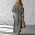 thumbnail image 5 of Yxbdin Off the Shoulder Maxi Dresses for Women Elegant Striped Print Sundresses with Pockets Trendy Puff Flowy Boho Dresses Outdoor Travel Summer Beach Dresses, 5 of 8