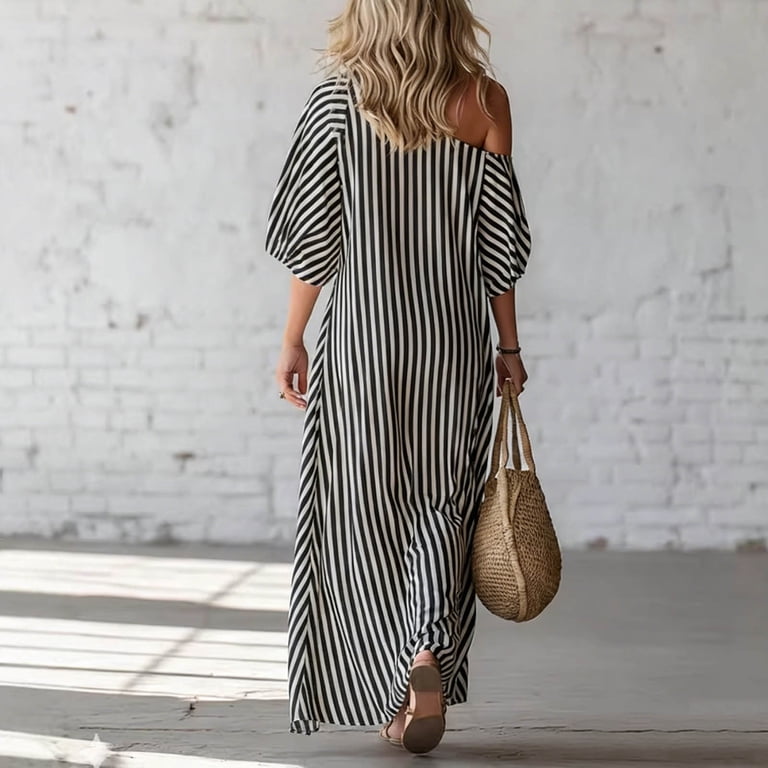 off shoulder black and white striped dress Journi Long Sleeve Mini | Stripe | Black | White Stripe | Womens Uscallm Women Plus Size Off