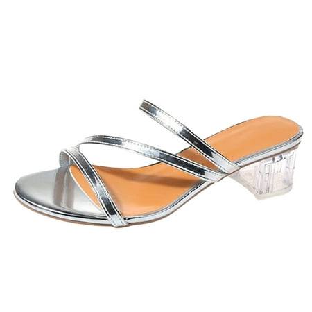 

Sandals Women Comfortable Sandals Summer New Pattern Fashion Pure Color Simple Transparent Square Heel Casual Slip On Beach Sandals