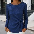 thumbnail image 3 of Sparkly Long Sleeve Shirt for Women Lace Up Bow Shimmer Casual Crewneck Disco Tee Clubwear Outfit for Prom portable, 3 of 4