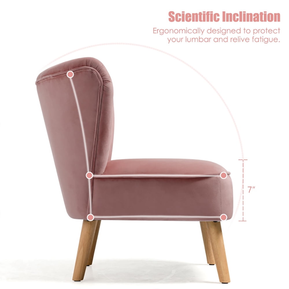 Finihen Velvet Accent Chair, Modern Armless Velvet Accent Chair with Wood Legs, Thickly Padded, Armless Wingback Club Chairs for Living Room, Bedroom, Pink