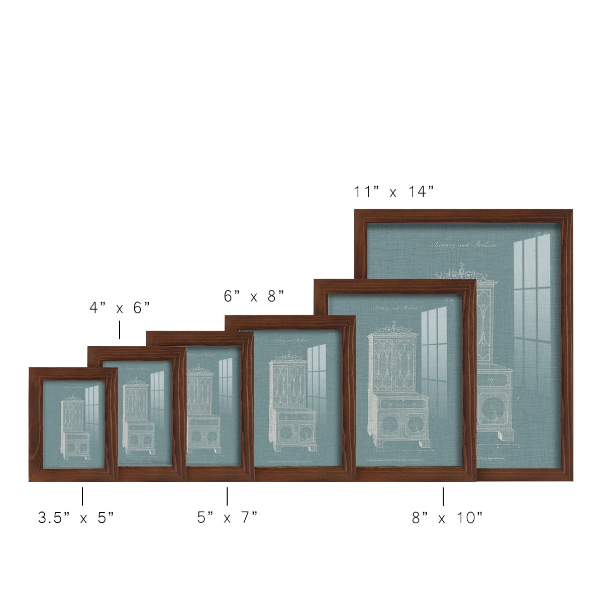 Hepplewhite Desk & Bookcase III - Framed Print w/glass - Chestnut