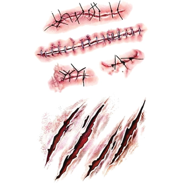 20 hojas de Halloween cuerpo cara cicatriz realista tatuajes temporales pegatinas terror realista impermeable falso sangriento herida puntada pegatinas maquillaje para fiesta de Halloween Cosplay