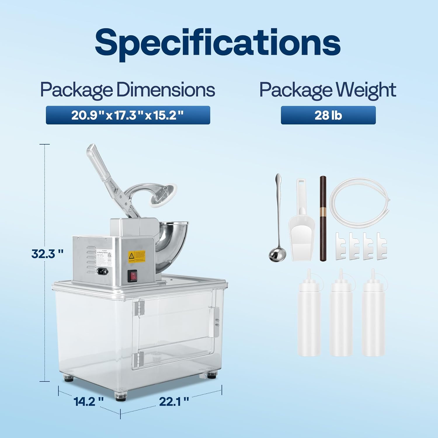 SPECSTAR Commercial Ice Crusher Shaver with Four Blades, Electric Snow Cone Maker Machine, 350W Shaved Ice Machine with Safety Switch for Both Home and Commercial Use, 660lbs/hr