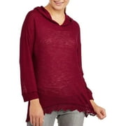 Juniors Dolman Sleeve Hoodie with Lace Trim Bottom