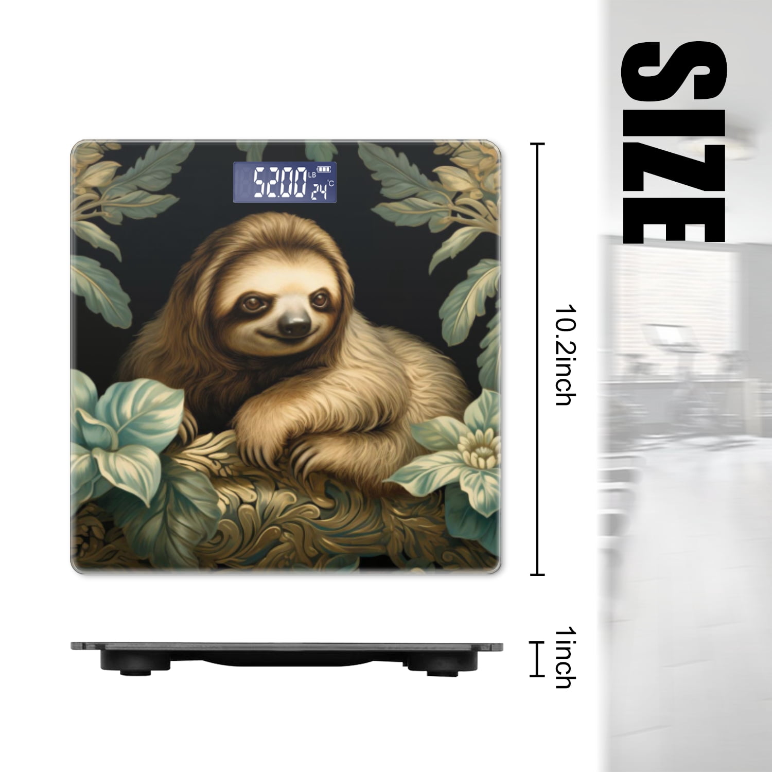 Bathroom Scale, Highly Accurate Digital Body Scale,Precisely Measures Weight up to 400 lbs-Cute Sloth Surrounded By Leaves