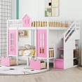 thumbnail image 2 of Full Over Full Bunk Beds with Stairs, Wood Loft Bed with Desk and Seat Can be Turned Into Bunk Bed, Convertible Dorm Bunk Bed with 2 Storage Drawers for Kids Teens (White+Pink), 2 of 9