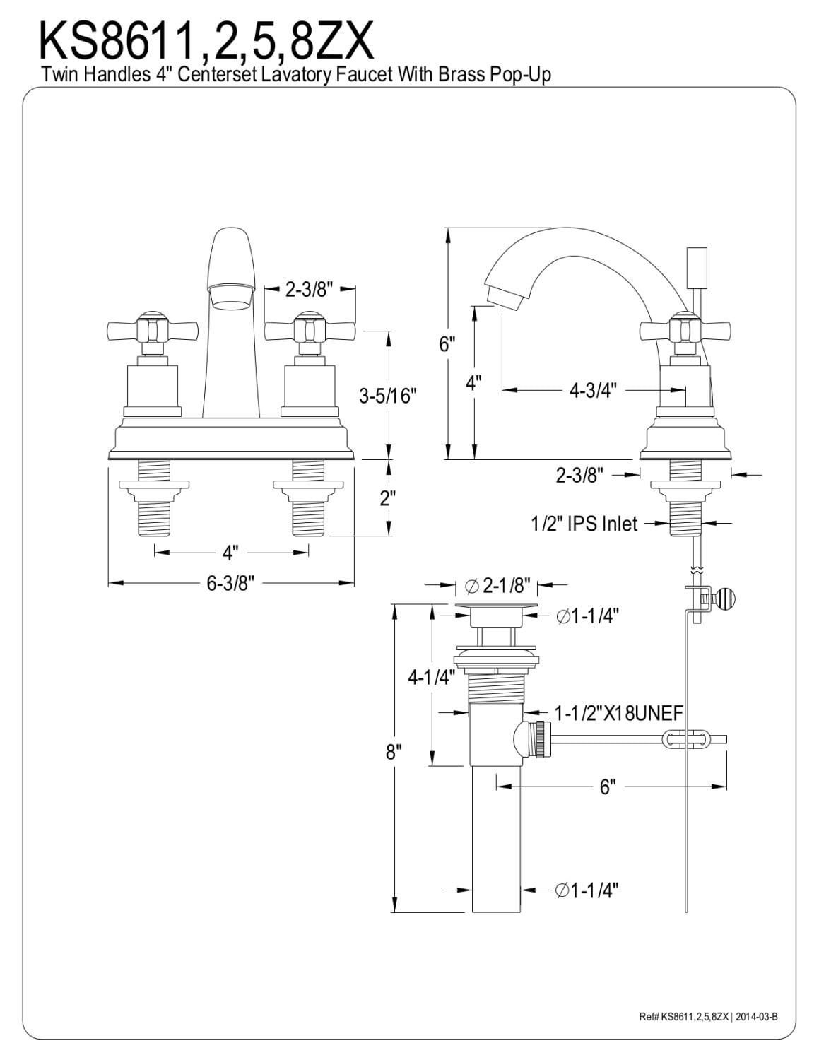 Kingston Brass KS8612ZX 4 in. Centerset Bathroom Faucet, Polished Brass
