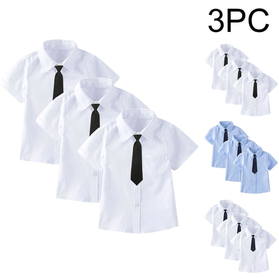 HAOTAGS Toddler Boys 3PC Button-Up Shirts,Short - Sleeve School Uniform British Style with Tie Set White 6-7