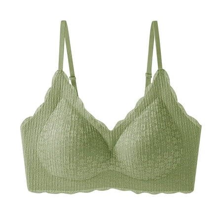 Audhol Seamless Bras for Women Ladies New Bubble Lace Latex No Ring Breast Collecting Bra Side Gathering Seamless Beautiful Back Large Size Bra Lace Bralette Green 2XL