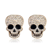 18K Gold Plated Crystal Skull Skeleton Stud Clip Stainless Steel Halloween Earrings for Women Gift