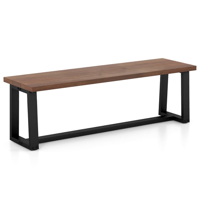 Costway 56.5"L Large Wood Dining Bench with Metal Frame Adjustable Footpads for Kitchen Coffee