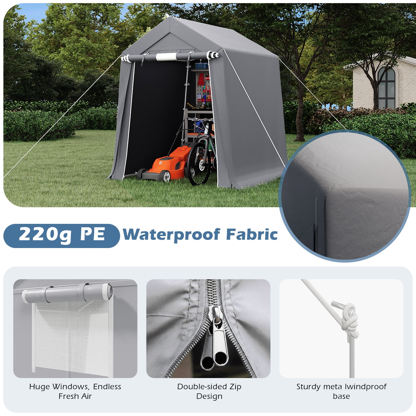 Mellcom 6x8 FT Whaterproof Storage Sheds , Portable Sheds and Outdoor Storage with Rolled up Zipper Door for Motorcycles,Bikes and Garden Tools