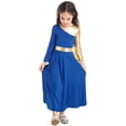 thumbnail image 3 of Raenseen Kids Girls Shiny Metallic Color Block Bell Sleeve Liturgical Praise Worship Dance Dress Lyrical Dancewear Royal Blue 10, 3 of 7
