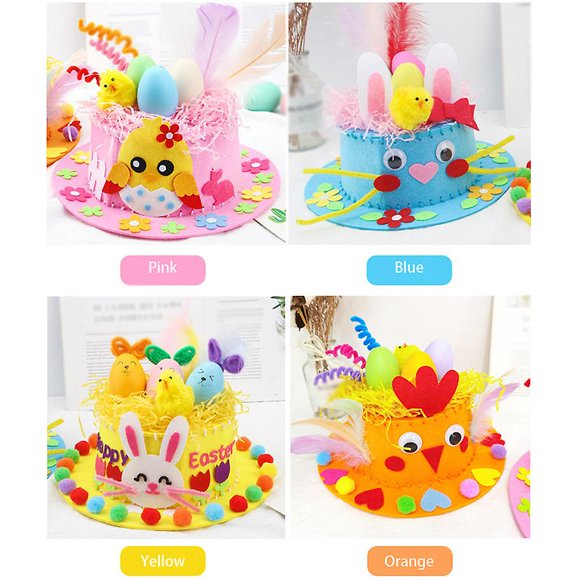 Kit de Chapeau de Pâques Diy Kit de Matériel d'Œuf Bunny Casquette en Tissu Non Tissé Fait Main pour Enfants