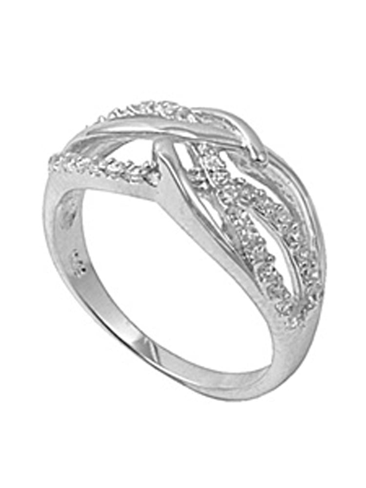 Brightt Heart Cubic Zirconia Cross .925 Sterling Silver Ring Sizes 4-13