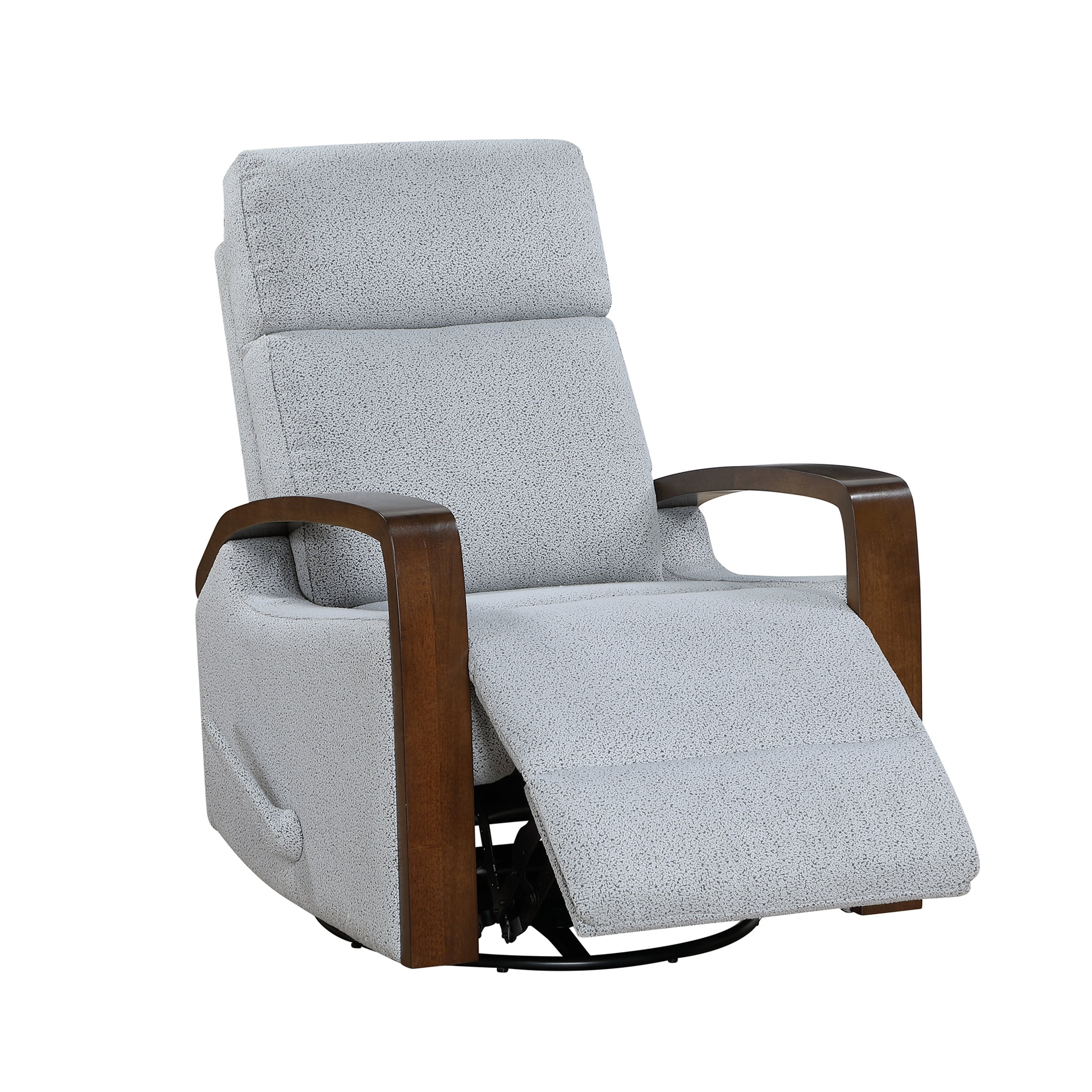 OakvillePark Vexa Boucle Swivel Glider Reclining Chair with Wooden Arms, Gray