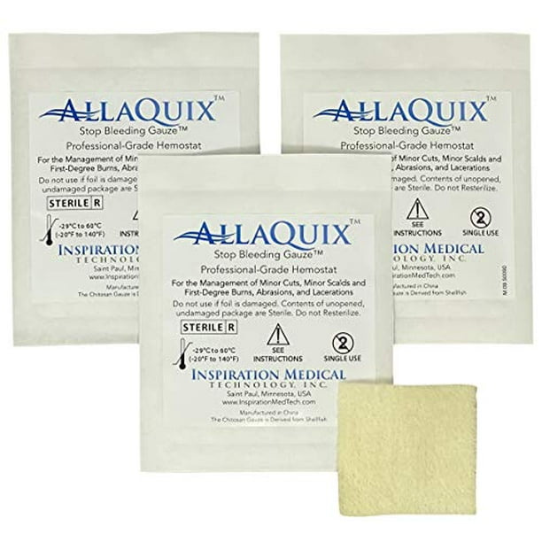 AllaQuix High Performance Stop Bleeding Gauze Large (2"x2"Square) (3Pack) Professional