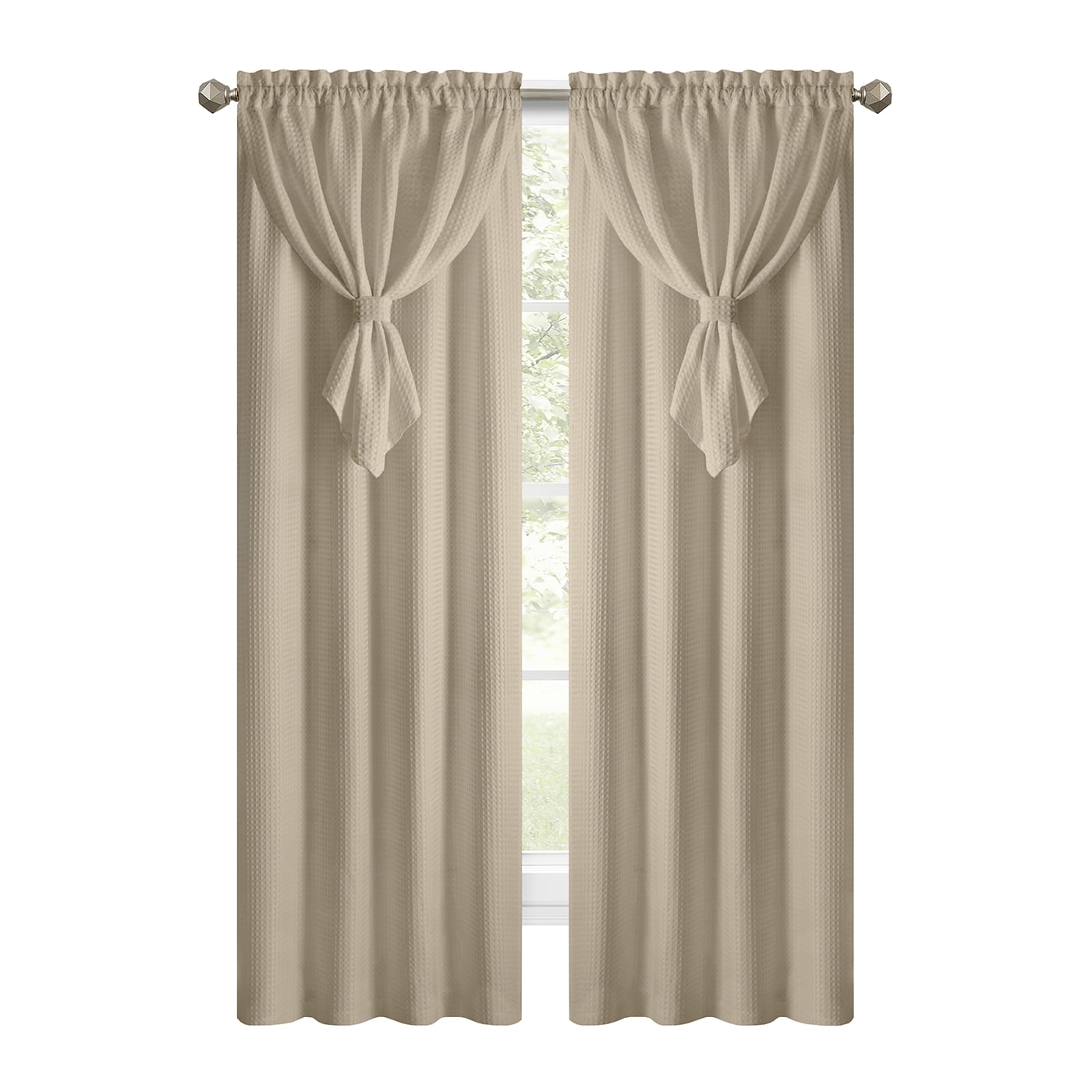 PowerSellerUSA Rod Pocket Blackout Window Curtains Panel with Attached Valance All-In-One 1-Piece Neutral Texture Home Curtains Set for Elegance, 42" x 84", Tan