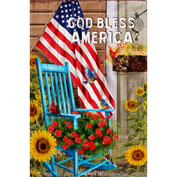 God Bless America Country Farmhouse American Flag Sublimated Double Sided Deluxe Garden Flag 12" x 18" 3ply 600 Denier 110 Knitted Polyester SGF030