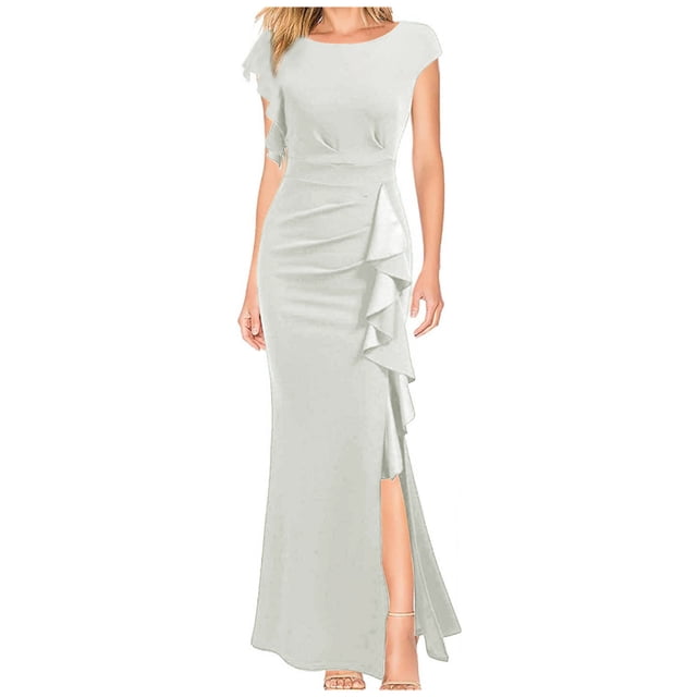 Gspmoly Robes d'Été, Robe de Mariage Aguichant pour Femme à Épaules Dénudées avec Écran Transparent, Robe Longue, Robes de Cocktail en Liquidation