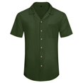 thumbnail image 4 of YOTMKGDO Shirts for Men, Men's Casual Fashion Solid Color Loose Trend Button Cuban Neck Short Sleeved Shirt Short Sleeve Button Down Men, Sage Green 5X-Large, 4 of 8