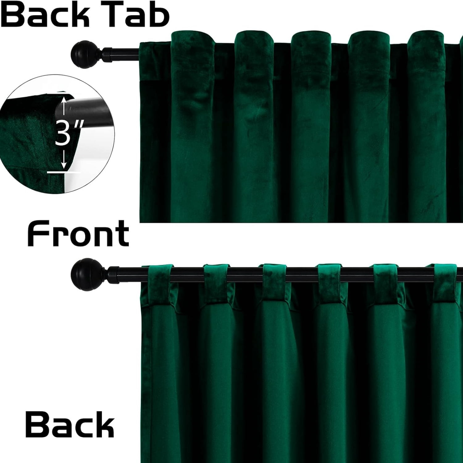 Velvet Curtains with Back Tab and Rod Pocket Soft Privacy Light Filtering Velvet Drapes for Bedroom and Living Room, Set of 2 Panels