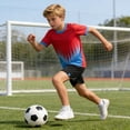 thumbnail image 5 of SGFCWSX Boys 2 Piece Soccer Uniform Set Summer Color Block Short Sleeve T Shirts Elastic Waist Shorts Sports Outfits for Kids Red Size 3T, 5 of 8
