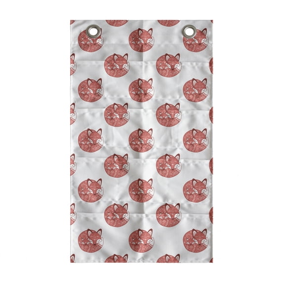 Fox Hanging Pocket Organizer, Forest Animal with the Printed Illustration Woodland Theme, Printed Polyester Storage Bag with Pockets, 21" x 31", Dark Salmon Paprika