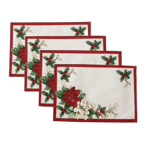 Elrene Home Fashions Red and White Poinsettias Placemat, Set of 4, Multi, 13" x 19"