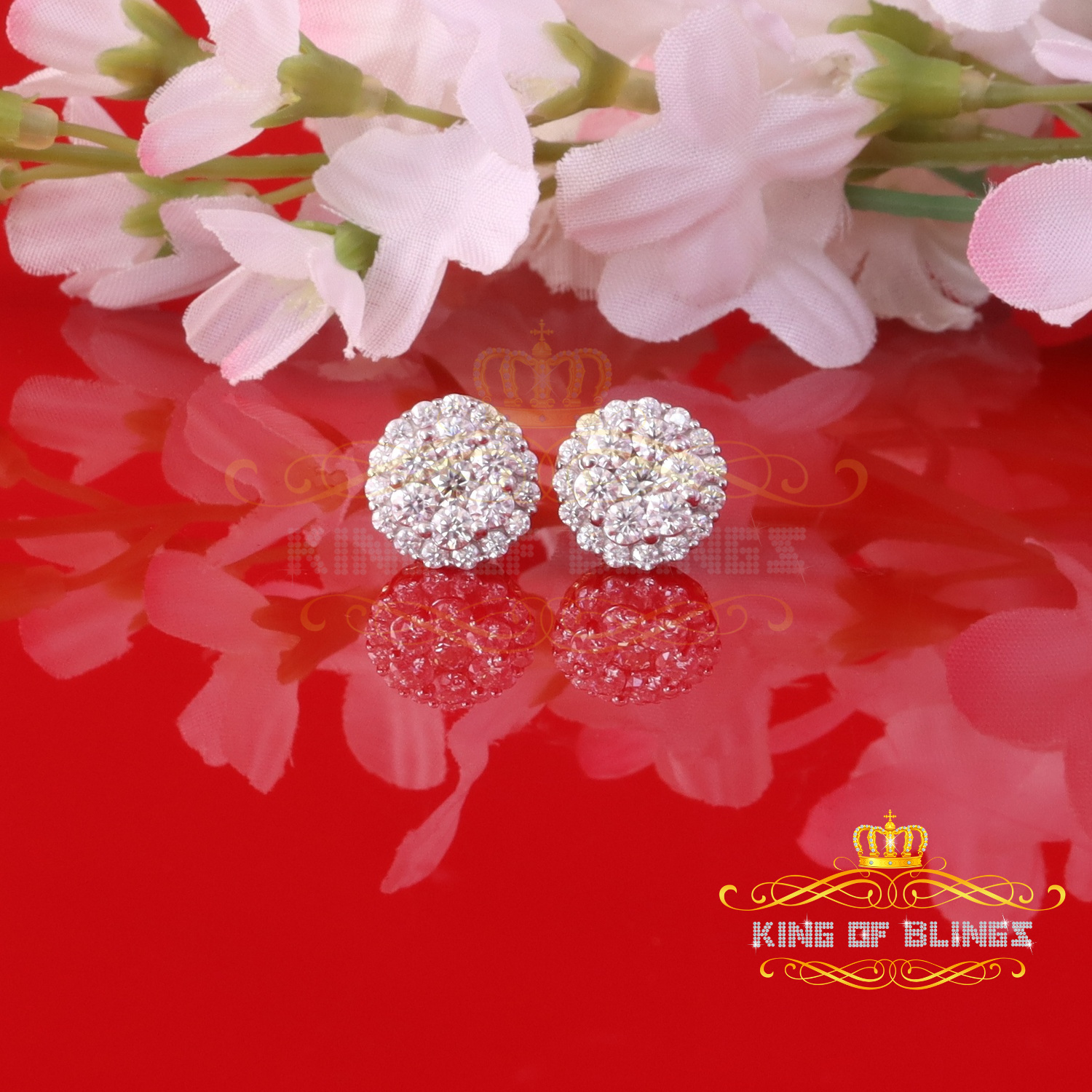 King of Bling's Men's/Womens 925 Silver Yellow 1.66ct VVS 'D' Moissanite Round Stud Earrings