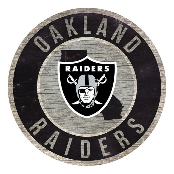 Oakland Raiders Sign Wood 12 Inch Round State Design